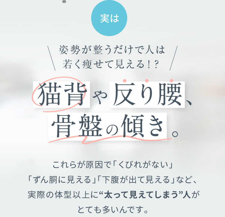 実は姿勢が整うだけで人は若く痩せて見える！？ 猫背や反り腰、骨盤の傾き。